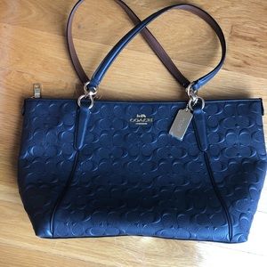 Coach Navy Blue Embossed Tote Bag